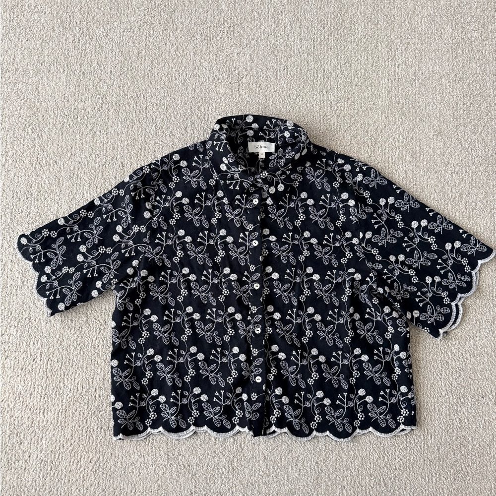 Bohme Black and White Floral Button Down Shirt